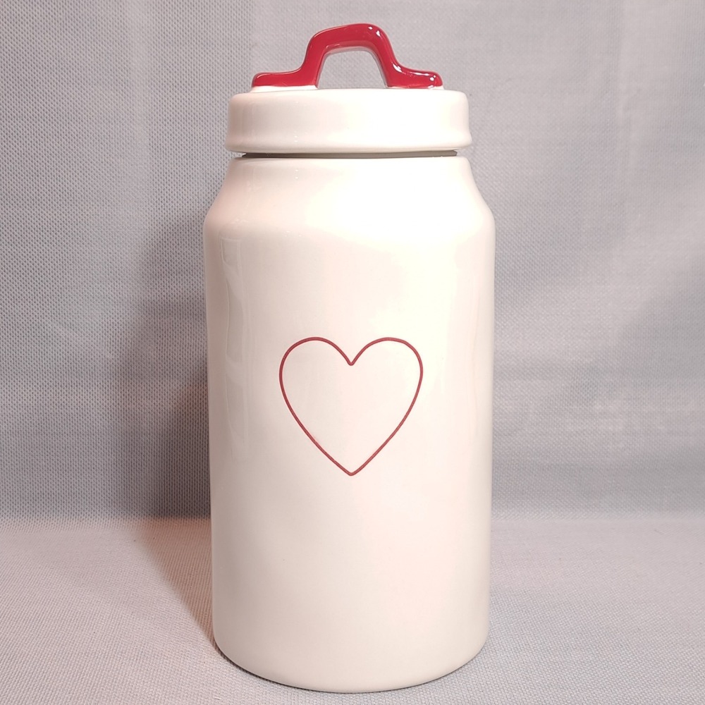Rae Dunn Red Outline Heart Valentine's Day Canister Jar Large Red Lid 9.5"